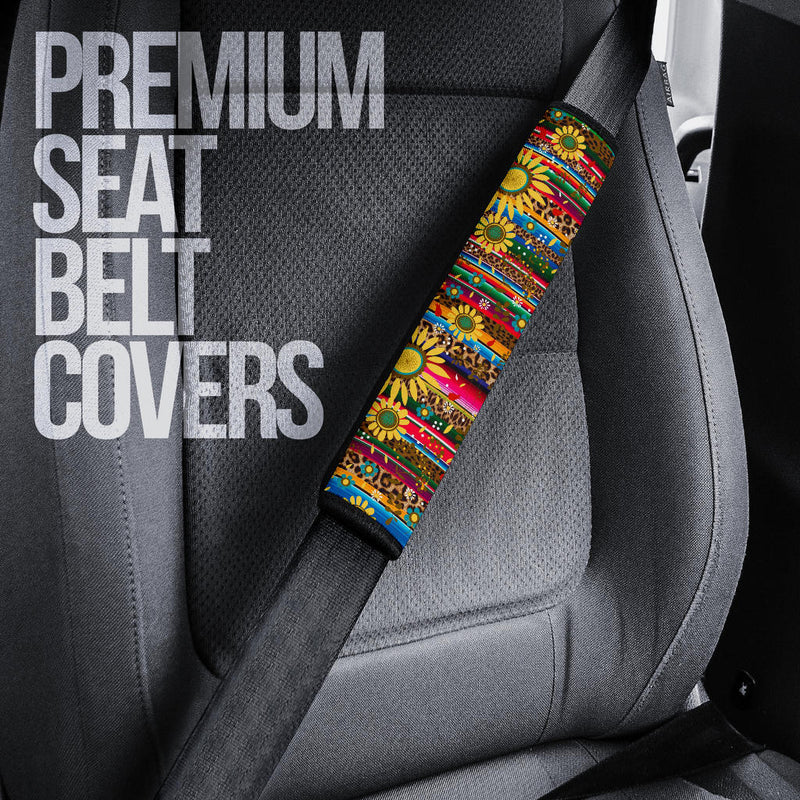 Cheetah Sunflower Car Seat Belt CoversCustom Car Interior Accessories Perfect Gift Nearkii