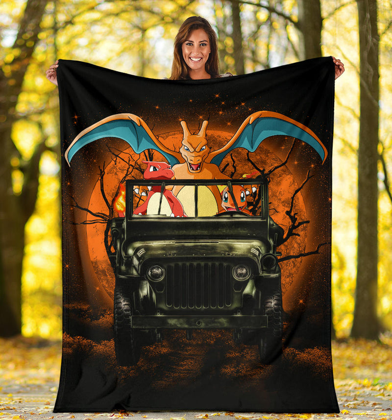 Charizard Charmender Pokemon Drive Jeep Moonlight Halloween Funny Premium Blanket Nearkii
