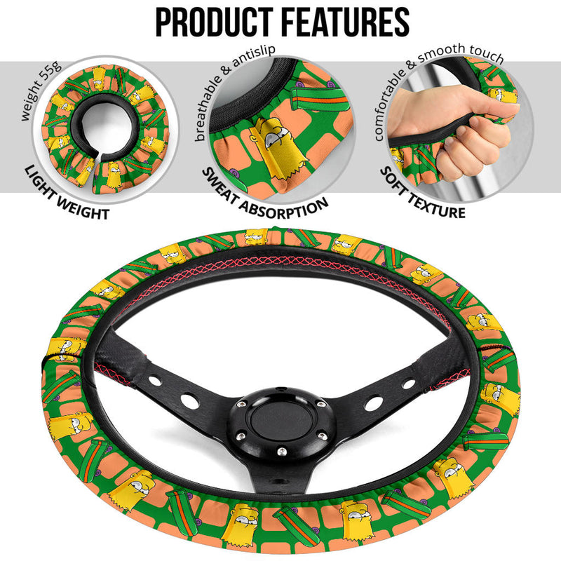 The Simpsons Bart Skateboard Premium Custom Car Steering Wheel Cover Nearkii