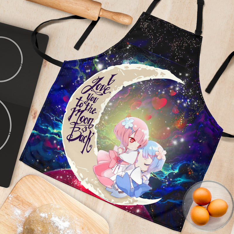 Ram And Rem Rezero Love You To The Moon Galaxy Custom Apron Best Gift For Anyone Who Loves Cooking