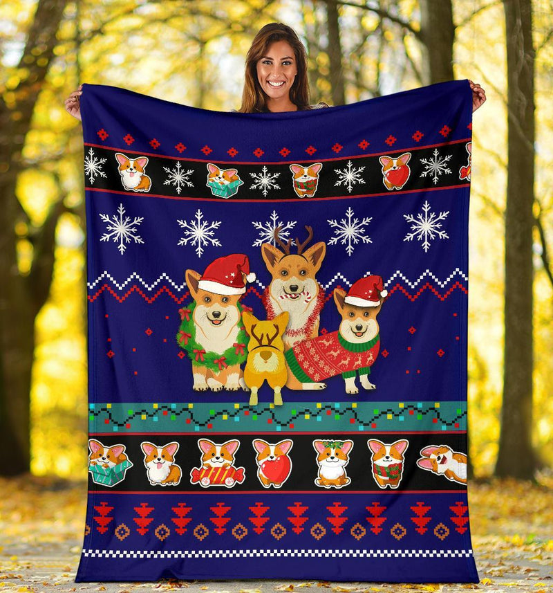 Blue Corgi Christmas Blanket Amazing Gift Idea Nearkii