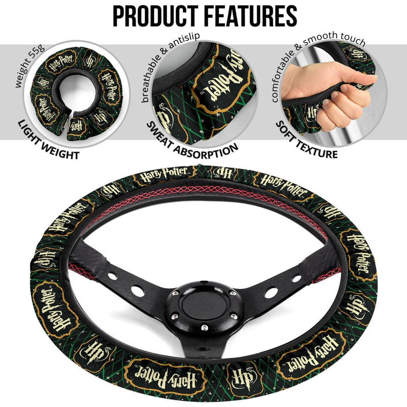 Harry Potter Farbic Green Yellow Pattern Premium Car Steering Wheel Cover Nearkii