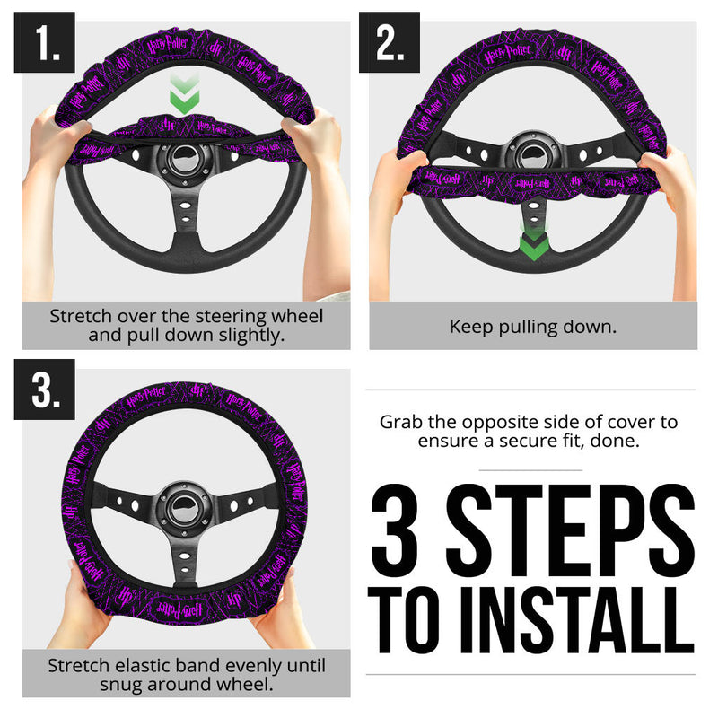 Harry Potter Farbic Purple Pattern Premium Car Steering Wheel Cover Nearkii