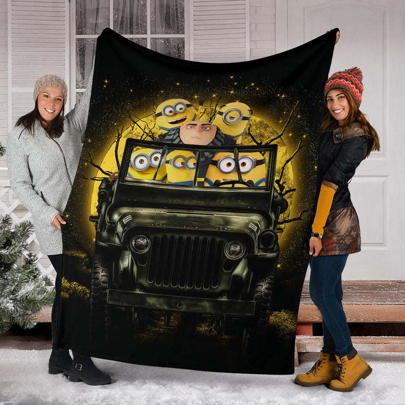 Despicable Me Gru And Minions Ride Jeep Moonlight Halloween Funny Premium Blanket Nearkii