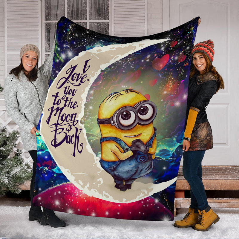 Cute Minions Despicable Me Love You To The Moon Galaxy Premium Blanket Nearkii