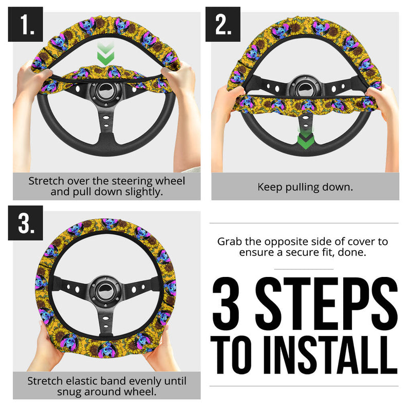 Stitch Sunflower Car Steering Wheel Cover Nearkii