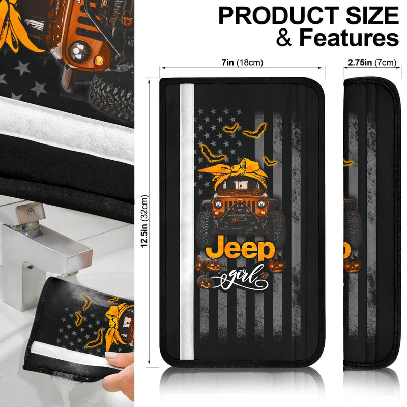 Halloween American Flag Orange Jeep Girl Car Seat Belt Cover Custom Car Accessories Nearkii