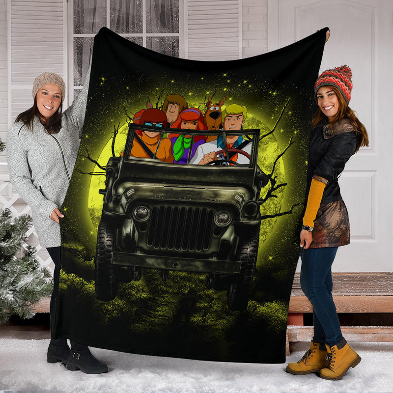 Scooby Doo Funny Drive Jeep Moonlight Halloween Premium Blanket Nearkii