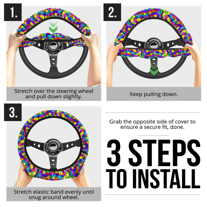Stained Glass Rainbow Premium Car Steering Wheel Cover Nearkii