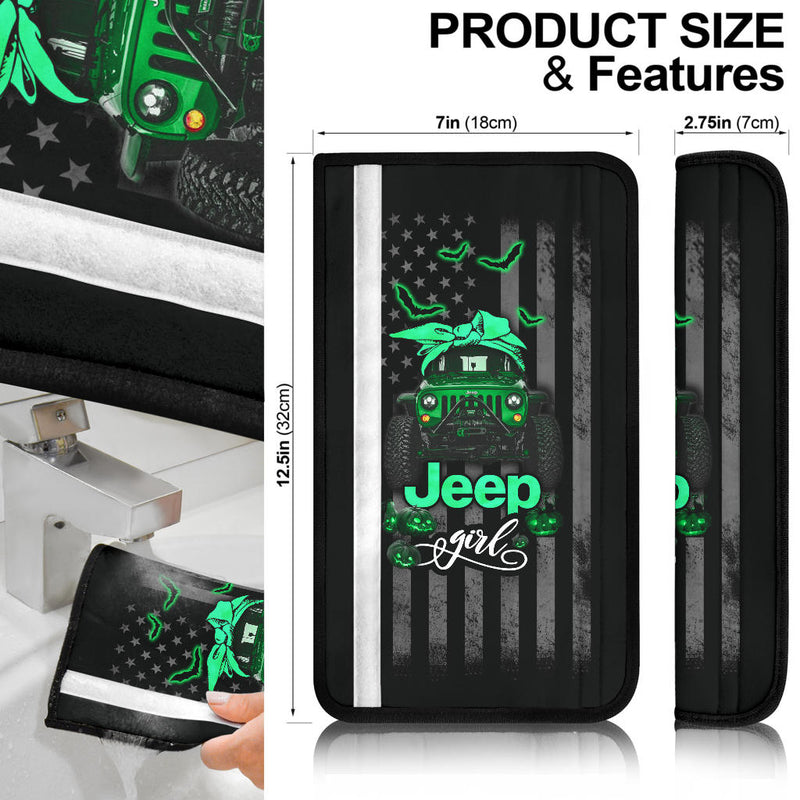 Halloween American Flag Green Jeep Girl Car Seat Belt Cover Custom Car Accessories Nearkii