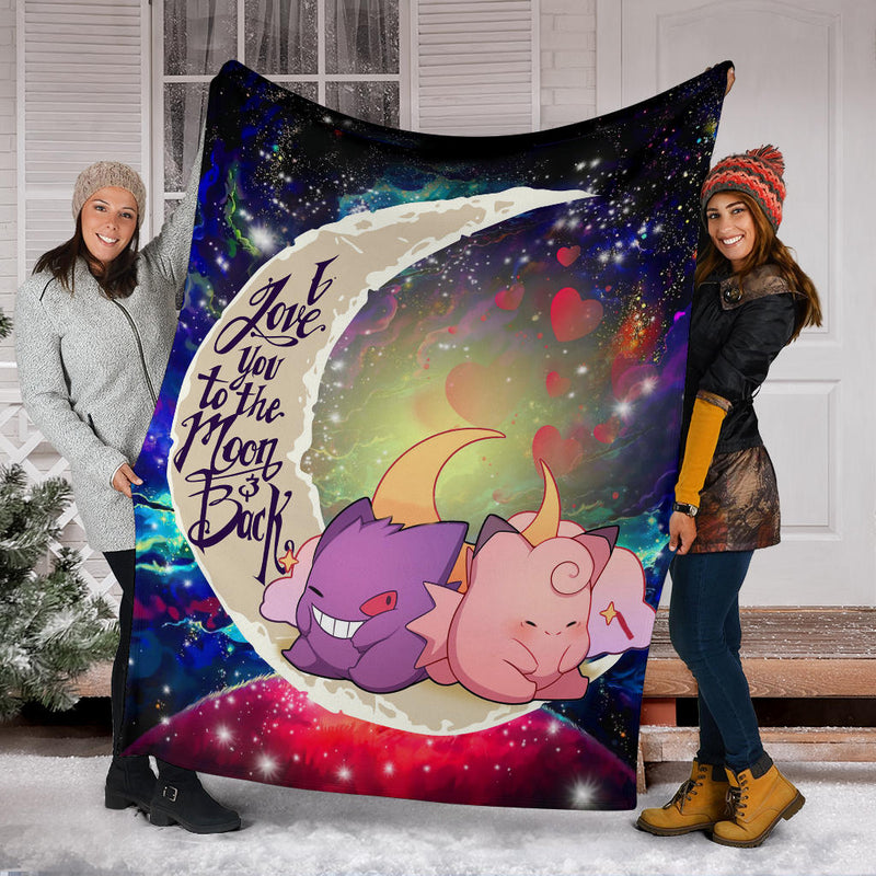 Gengar And Clefable Cute Pokemon Love You To The Moon Galaxy Blanket Nearkii