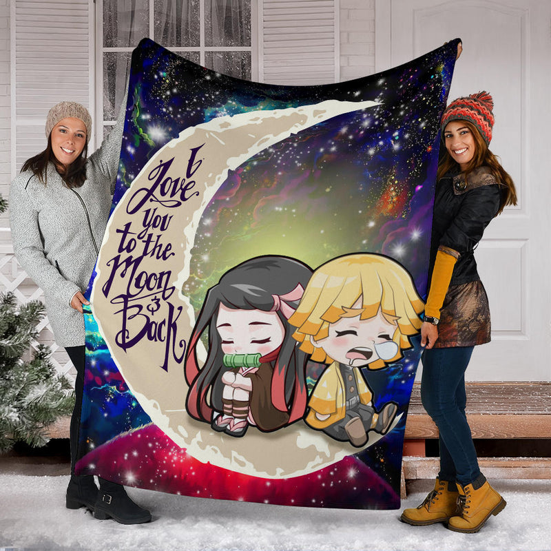 Zenitsu And Nezuko Chibi Demon Slayer Love You To The Moon Galaxy Premium Blanket Nearkii