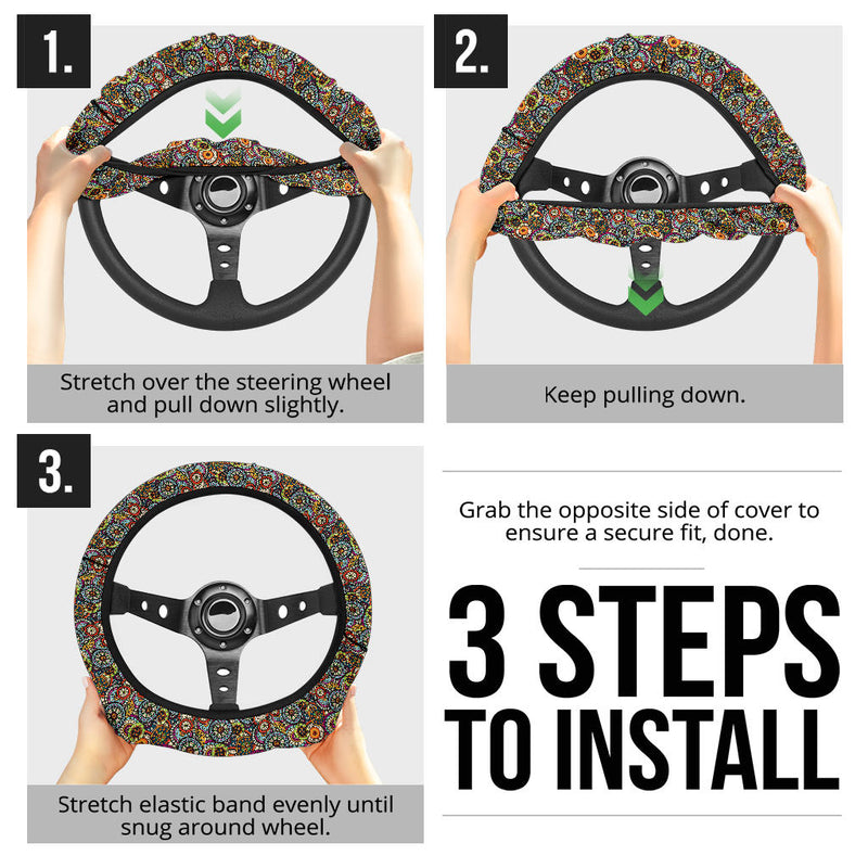 Beautiful Ethnic Style Seamless Patterns Premium Car Steering Wheel Cover Nearkii