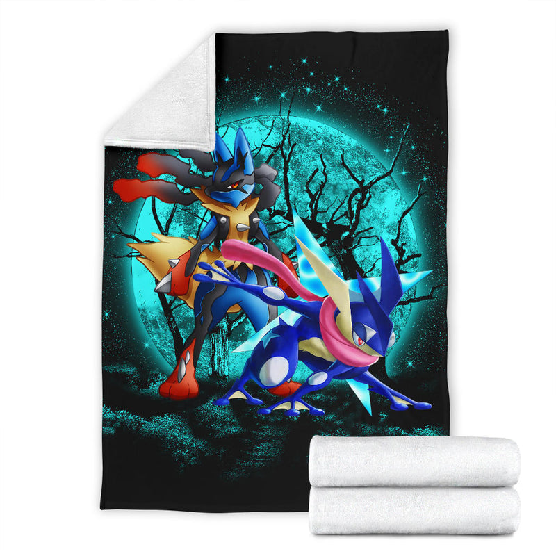 Greninja Satoshi And Mega Lucario Pokemon Moonlight Halloween Premium Blanket Nearkii