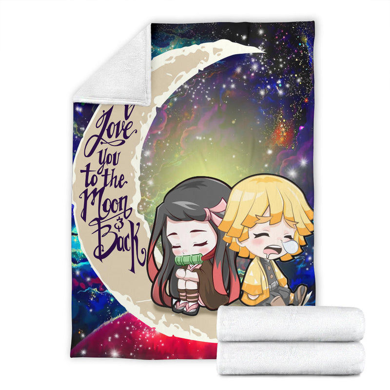 Zenitsu And Nezuko Chibi Demon Slayer Love You To The Moon Galaxy Premium Blanket Nearkii