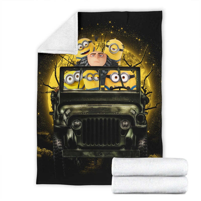 Despicable Me Gru And Minions Ride Jeep Moonlight Halloween Funny Premium Blanket Nearkii