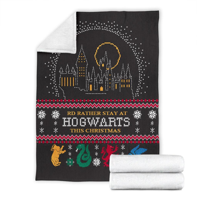 Harry Potter Rd Rather Stay At Hogwarts Ugly Christmas Custom Blanket Home Decor Nearkii