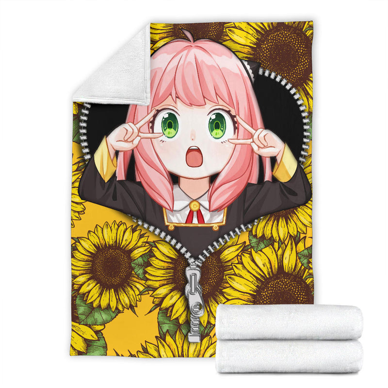 Anya Cute Spy X Family Sunflower Zipper Premium Blanket Nearkii