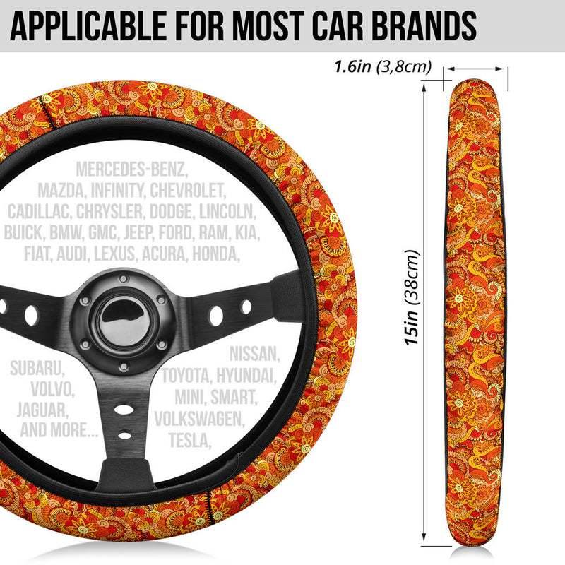 Asian Ethnic Floral Retro Doodle Fashion Premium Car Steering Wheel Cover Nearkii