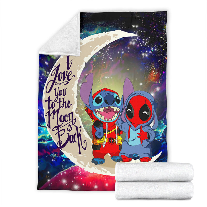 Cute Deadpool And Stitch Love You To The Moon Galaxy Blanket Nearkii