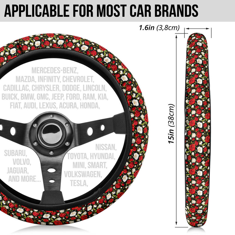 Rose Red White Premium Car Steering Wheel Cover Nearkii