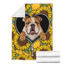 Bull Dog Sunflower Zipper Premium Custom Blanket Nearkii