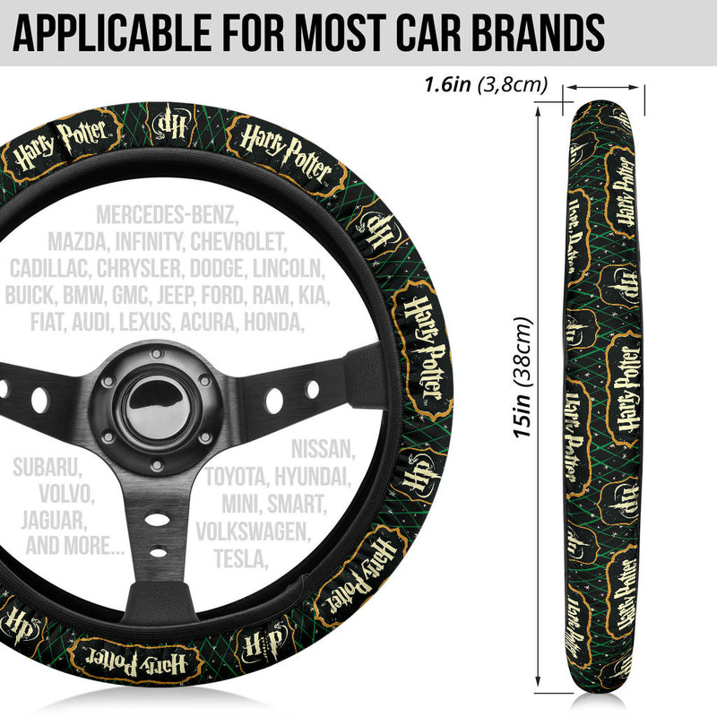 Harry Potter Farbic Green Yellow Pattern Premium Car Steering Wheel Cover Nearkii