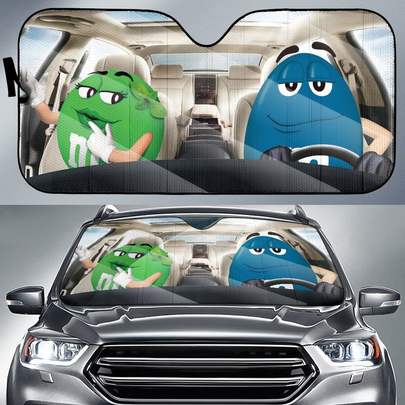 Funny M&M Chocolate Green Blue Driving Car Auto Sunshade Nearkii