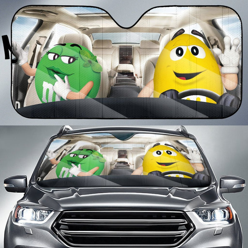 Funny M&M Chocolate Green Yellow Driving Car Auto Sunshade Nearkii