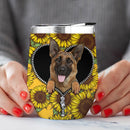 German Shepherd Sunflower Zipper Wine Tumbler Nearkii