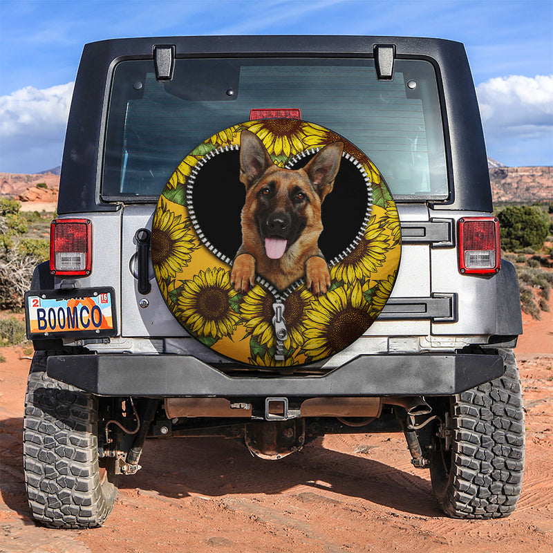 German Shepherd Sunflower Zipper Car Spare Tire Covers Gift For Campers Nearkii