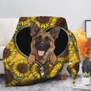 German Shepherd Sunflower Zipper Premium Blanket Nearkii