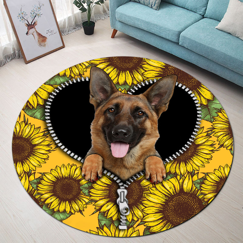 German Shepherd Sunflower Zipper Round Carpet Rug Bedroom Livingroom Home Decor Nearkii