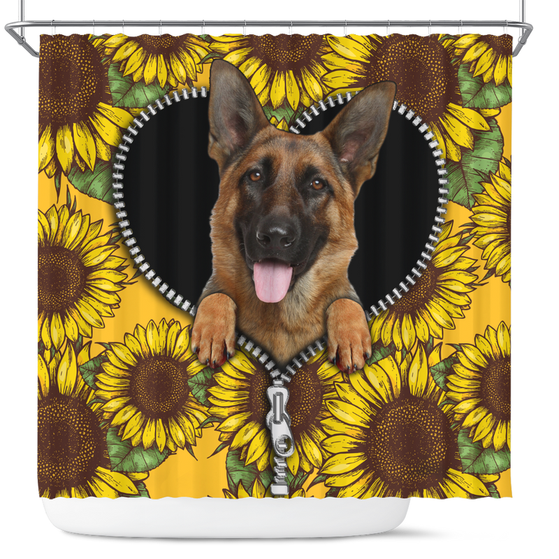 German Shepherd Sunflower Zipper Shower Curtain Nearkii