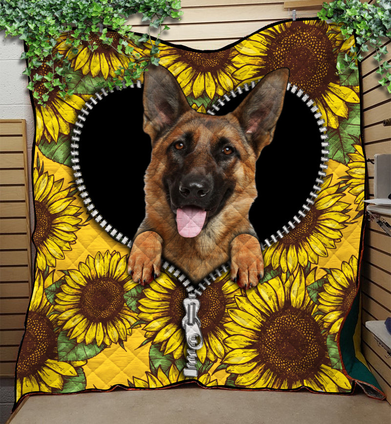 German Shepherd Sunflower Zipper Quilt Blanket Nearkii