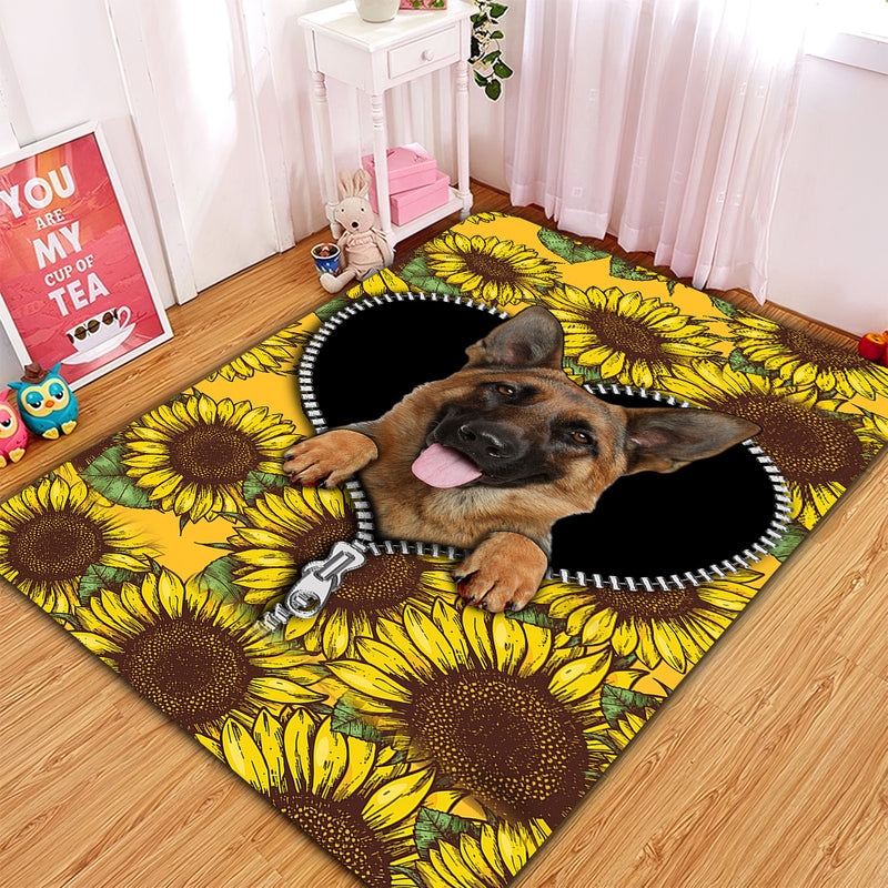 German Shepherd Sunflower Zipper Rug Carpet Rug Home Room Decor Nearkii