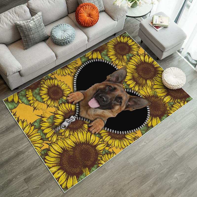 German Shepherd Sunflower Zipper Rug Carpet Rug Home Room Decor Nearkii