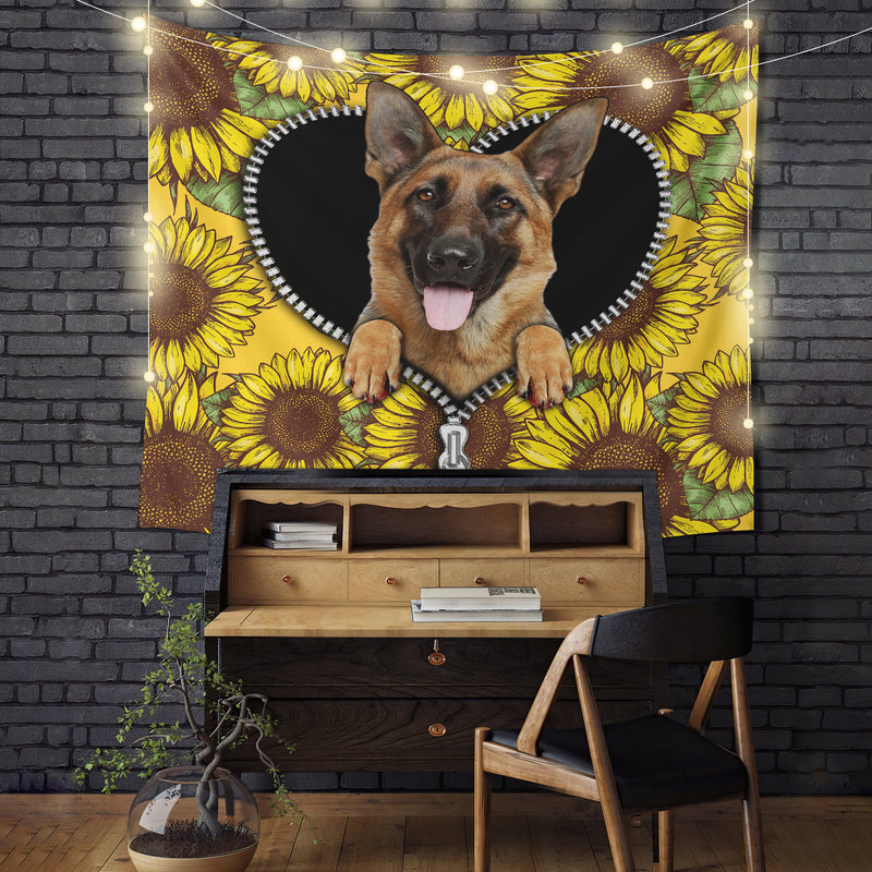 German Shepherd Sunflower Zipper Tapestry Room Decor Nearkii