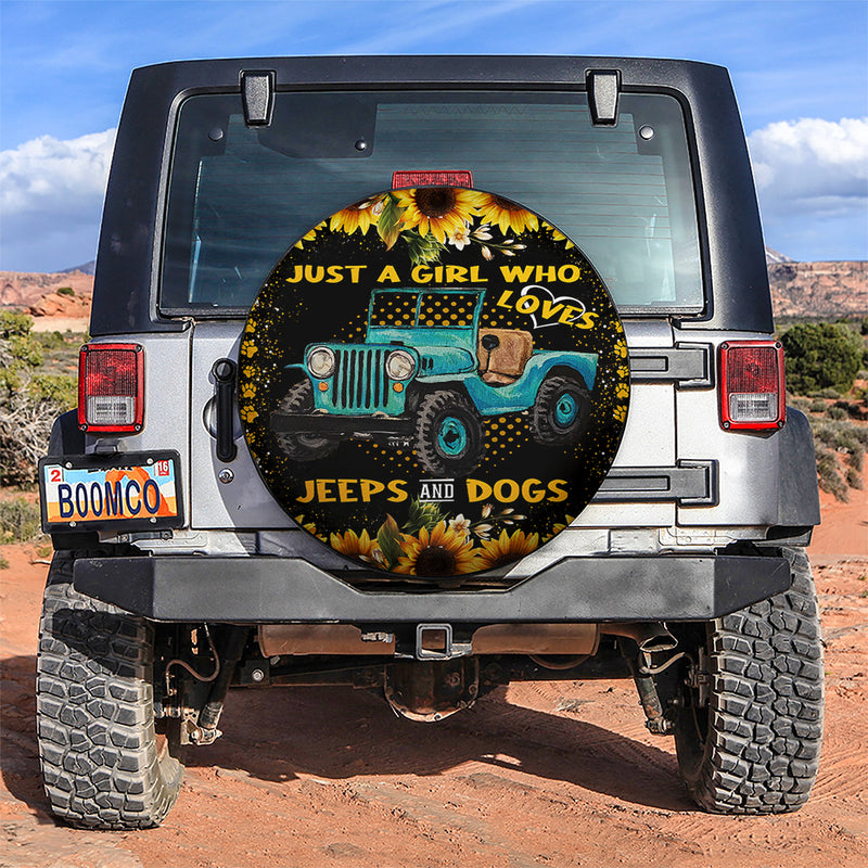 Girl Love Jeep And Dogs Cute Sunflower Car Spare Tire Covers Gift For Campers Nearkii