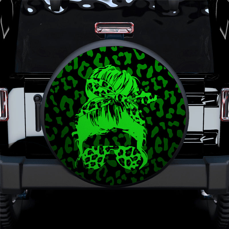 Green Jeep Girl With Sunglasses Leopard Pattern Car Spare Tire Covers Gift For Campers Nearkii