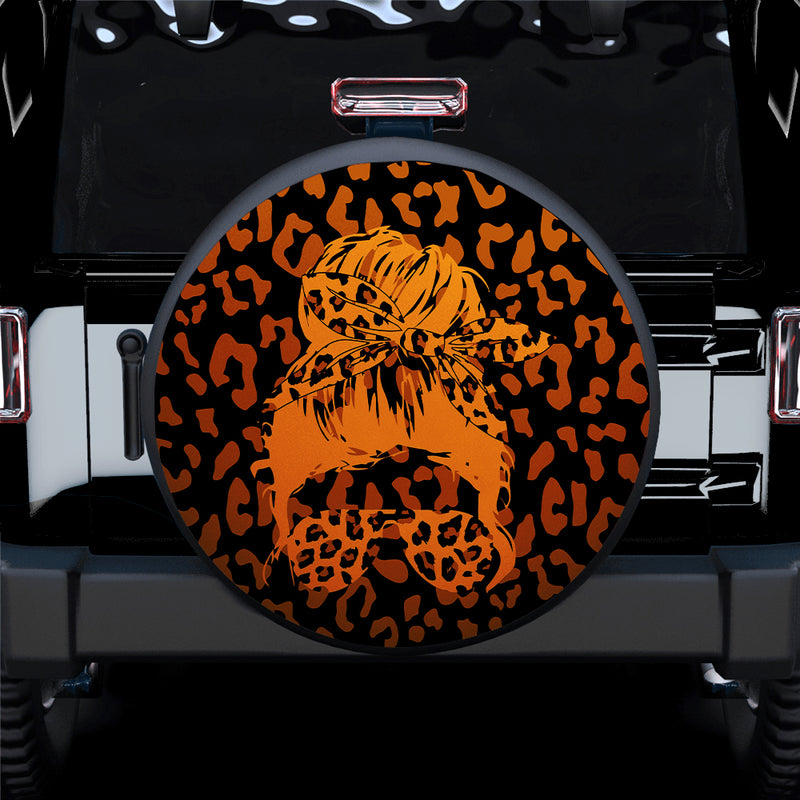 Orange Jeep Girl With Sunglasses Leopard Pattern Car Spare Tire Covers Gift For Campers Nearkii
