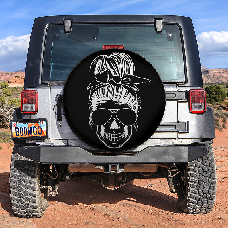 Girl Skull Black Car Spare Tire Covers Gift For Campers
