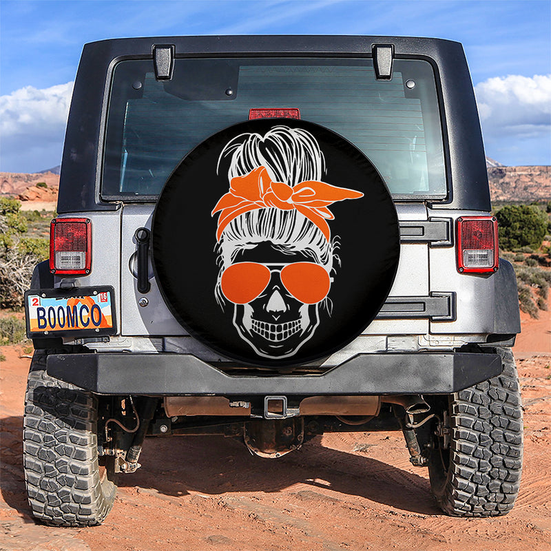 Girl Skull Orange Car Spare Tire Covers Gift For Campers