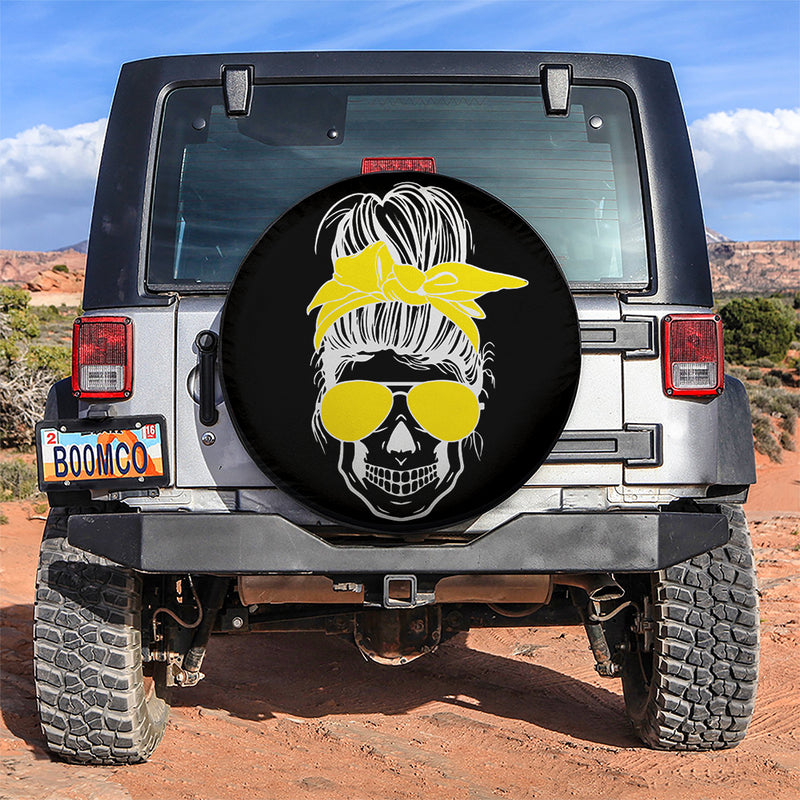 Girl Skull Yellow Car Spare Tire Covers Gift For Campers