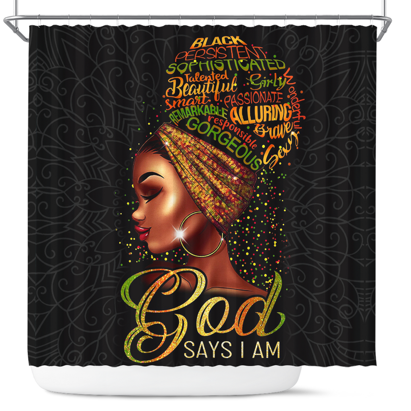 God Say I Am Beautiful African American Woman Shower Curtain Nearkii