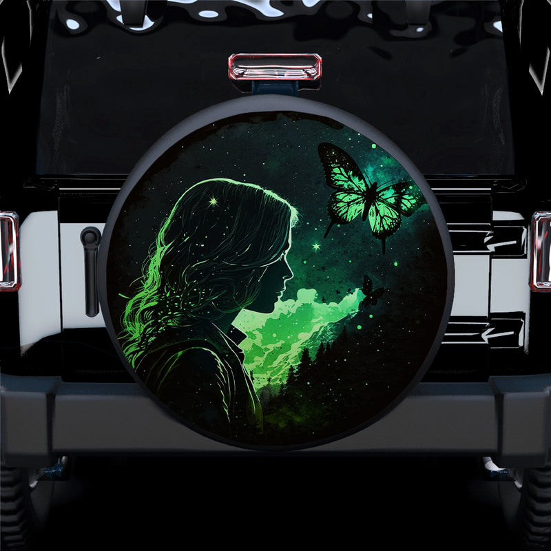 Green Butterfly With Girl In Night Sky Car Spare Tire Covers Gift For Campers Nearkii