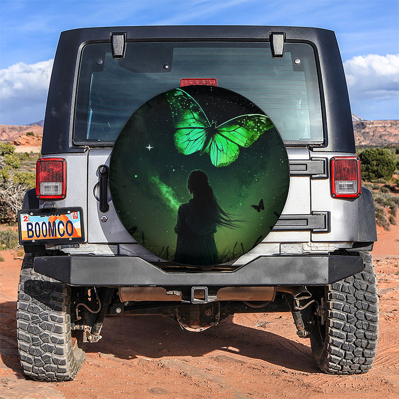 Green Butterfly With Girl In Night Sky Car Spare Tire Covers Gift For Campers Nearkii