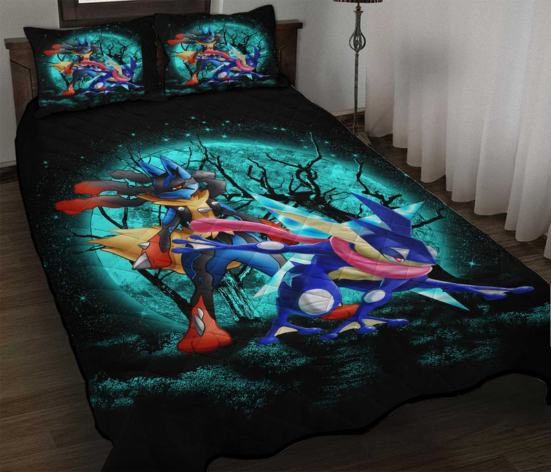 Greninja Satoshi And Mega Lucario Pokemon Funny Anime Moonlight Halloween Quilt Bed Sets Nearkii