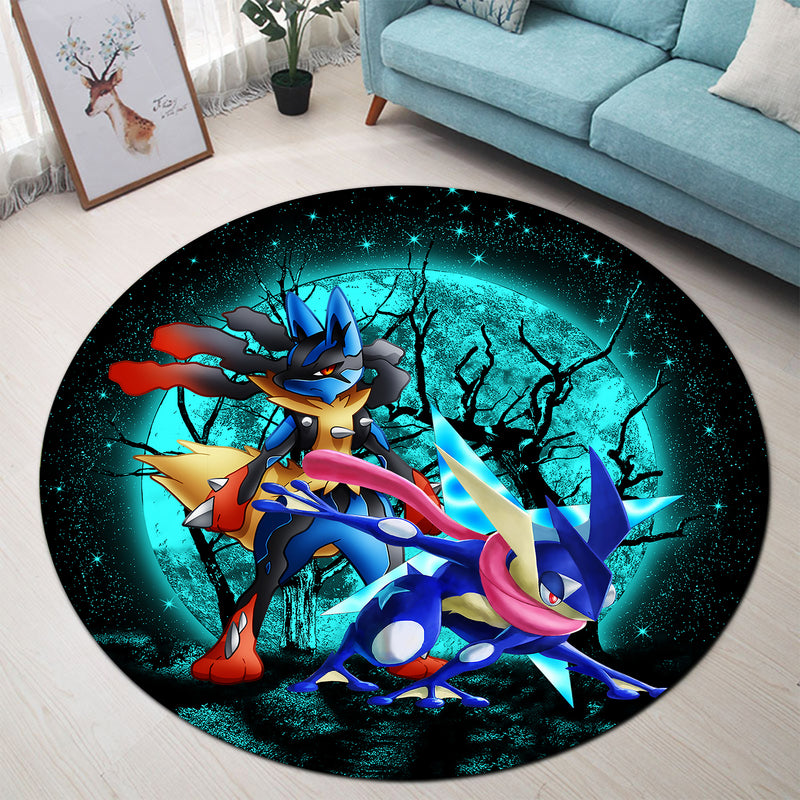 Greninja Satoshi And Mega Lucario Pokemon Moonlight Halloween Round Carpet Rug Bedroom Livingroom Home Decor Nearkii