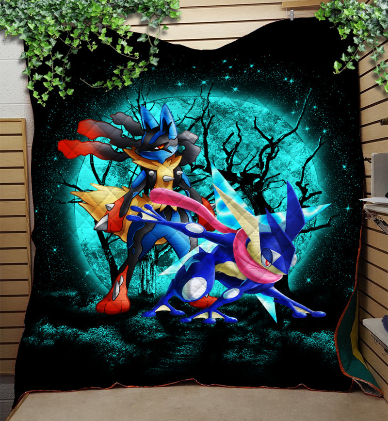 Greninja Satoshi And Mega Lucario Pokemon Jeep Funny Moonlight Halloween Quilt Blanket Nearkii